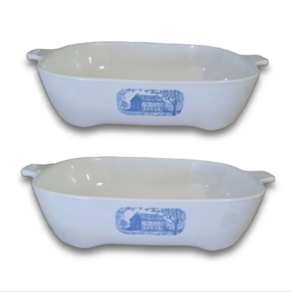 80s VTG Corningware The Amana Blue Colonial House 10" Skillet Casserole Dish